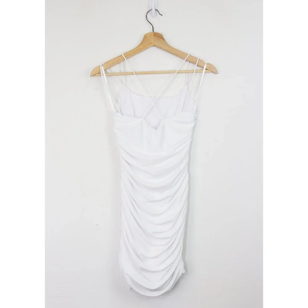 NWT superdown Lisa Ruched Mini Dress Strappy Sleeveless Bodycon White Small - Picture 5 of 9